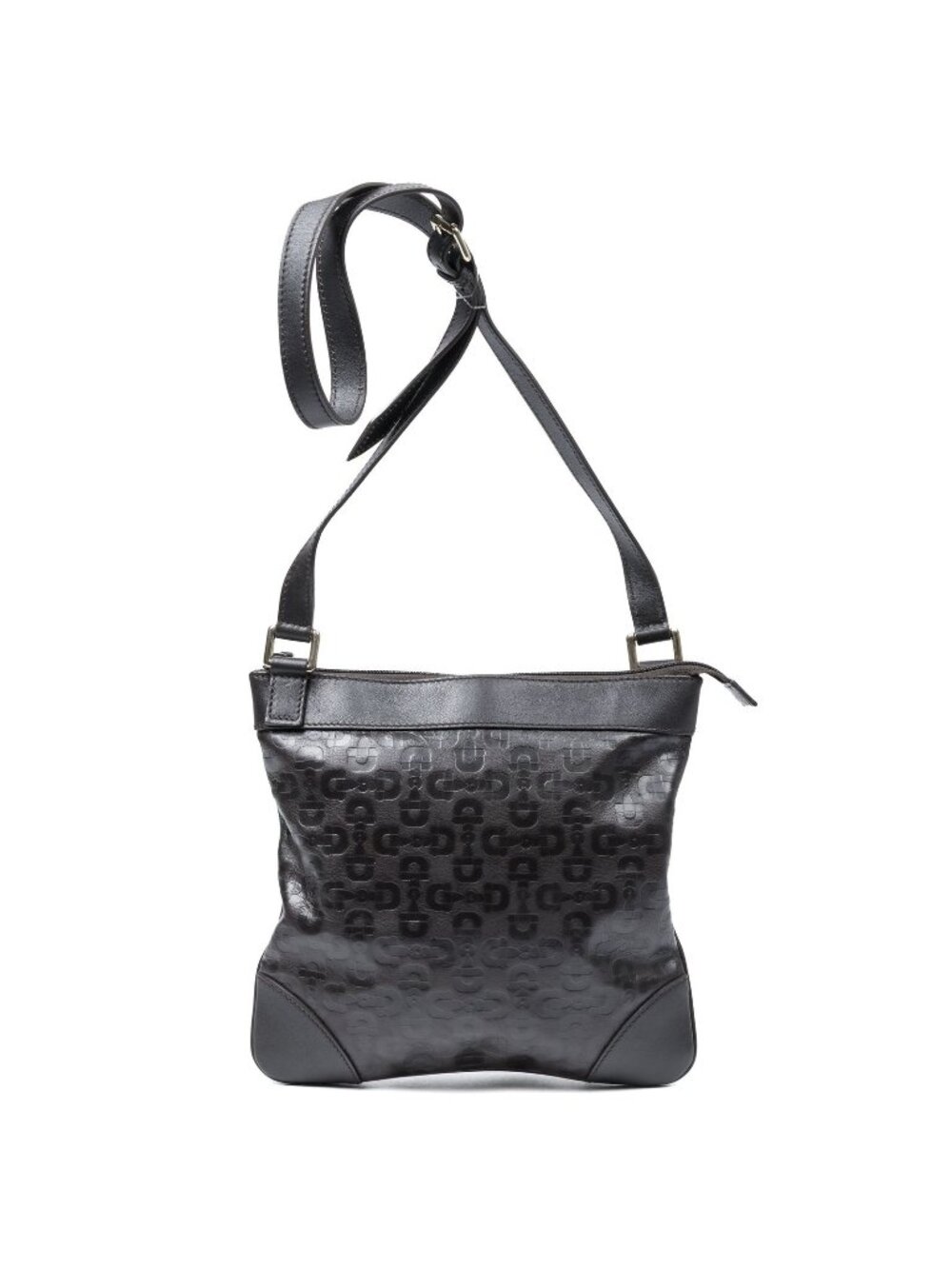 Gucci Flap Cross Belt Bag Black Horsebit Embossed Leather